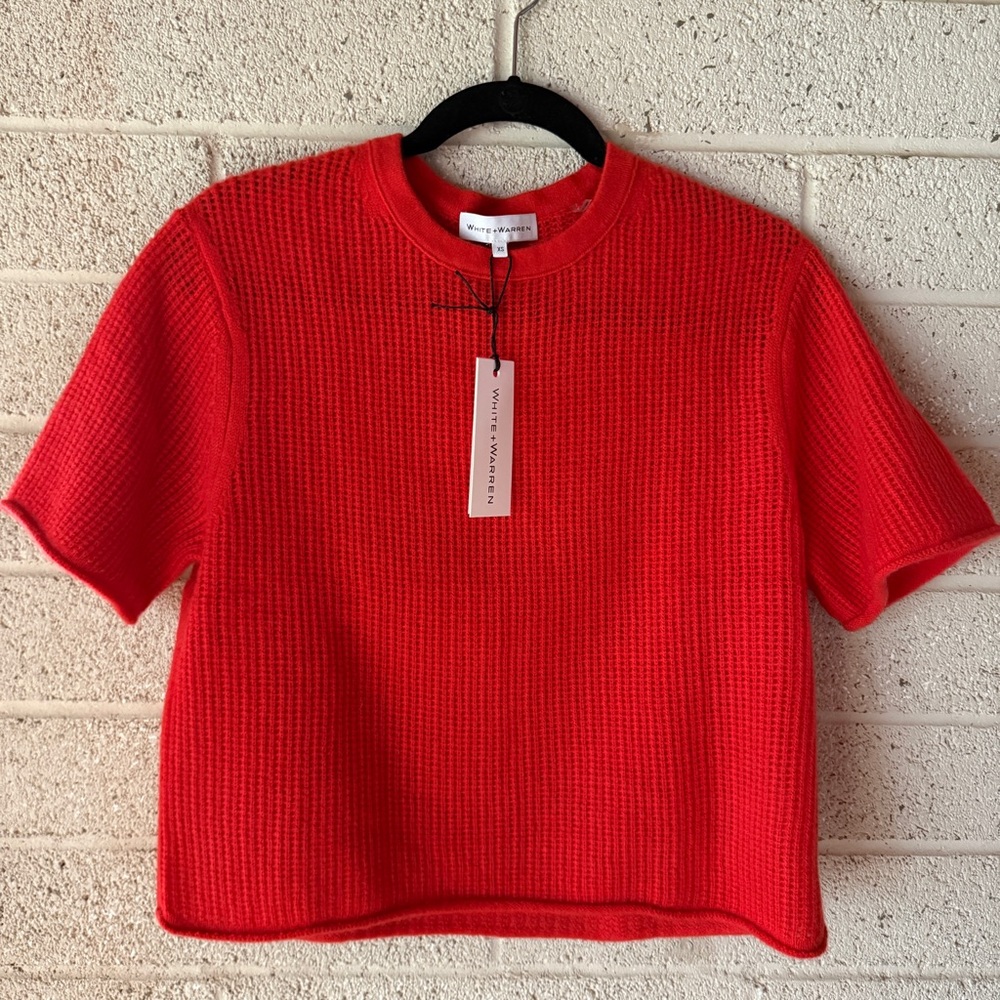 White + Warren Cashmere Waffle Mesh Tee Top Sweater XS